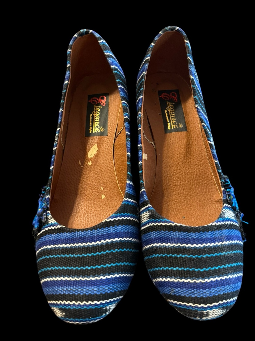 Elegance European Style Pumps Blue Woven Stripe Floral Platform High Heels nwot